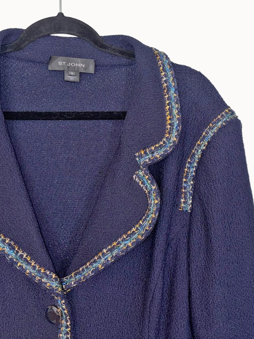 St. John Blue Wool Blend Textured Blazer - Size 16